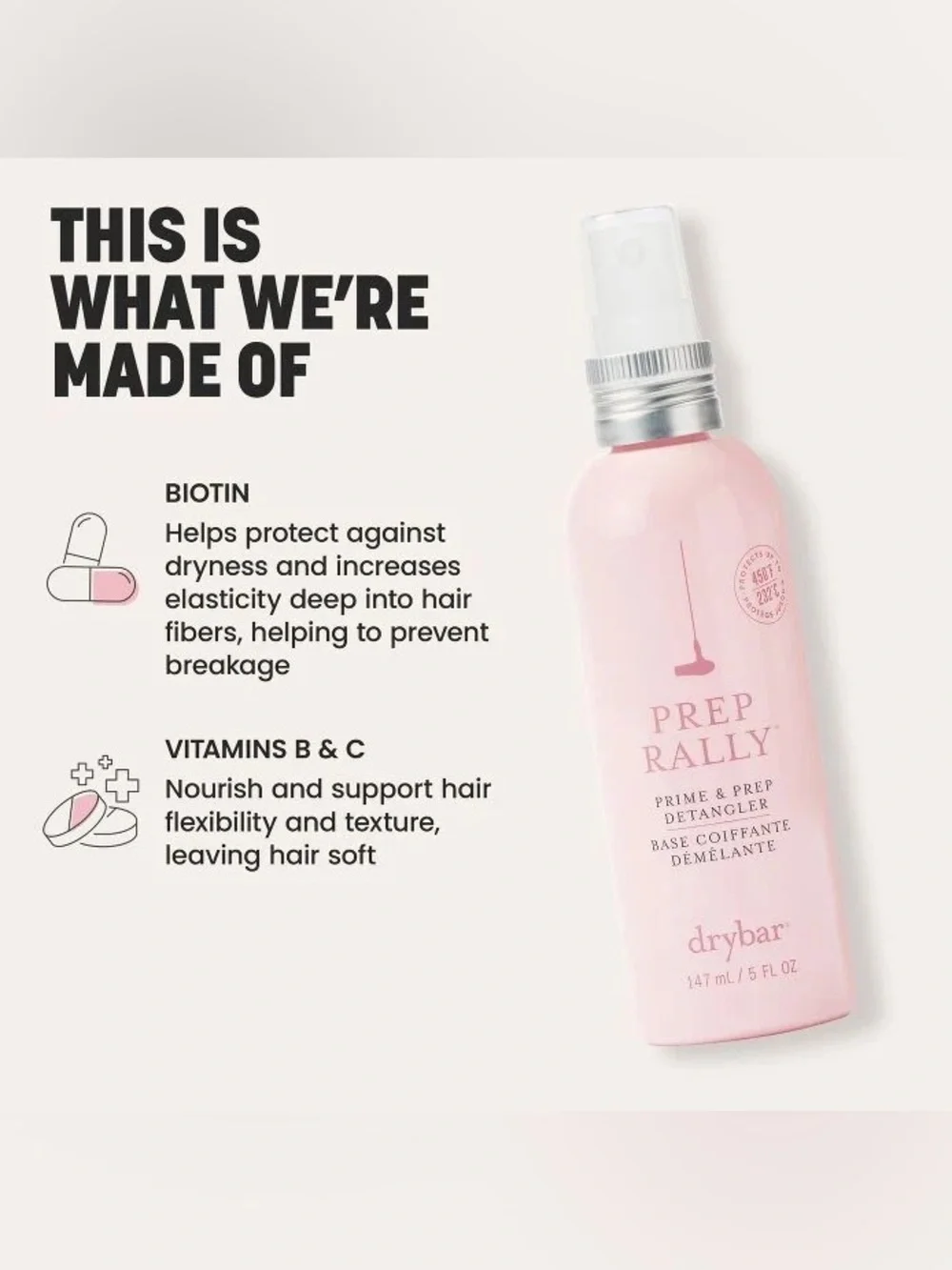 Drybar Prep Rally Detangler & Heat Protectant Spray - Pink
